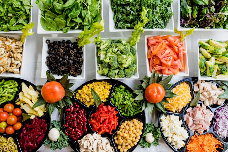 Fresh vegetables and whole foods on a table